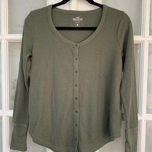 Hollister Button Down Long Sleeve Waffle T-Shirt